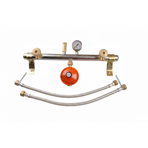 CENTRALINA GAS 2 BOMBOLE CON FLESSIBILI MANOMETRO VALVOLA E REGOLATORE GAS 4 KG