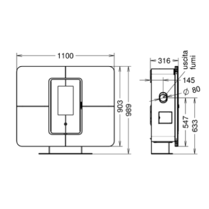 TERMOSTUFA A PELLET SLIMQUADRO IDRA EVO CRISTALLO 14 KW