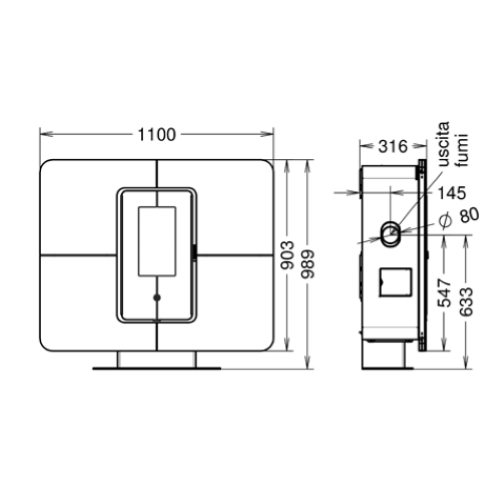 TERMOSTUFA A PELLET SLIMQUADRO IDRA EVO CRISTALLO 14 KW