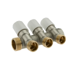 COLLETTORE INC. 45° CON VITONI DI CHIUSURA 3 VIE 3/4" M/F